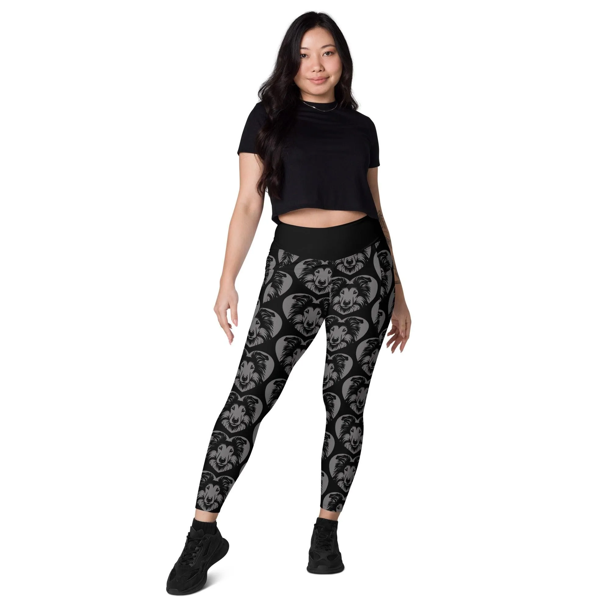 DOG BREED LEGGINGS with pockets - COLLIE - HERTTAHOUND - grey