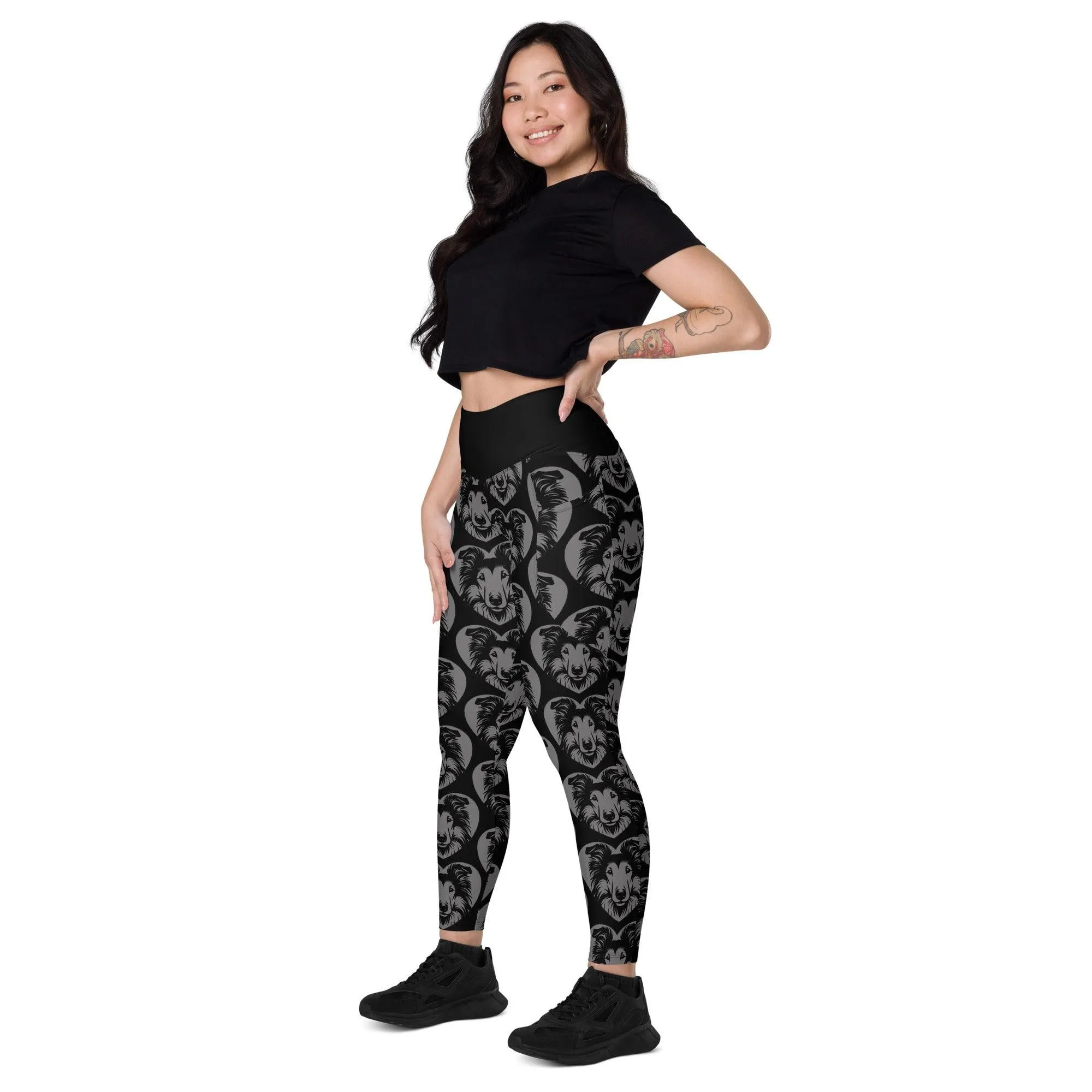 DOG BREED LEGGINGS with pockets - COLLIE - HERTTAHOUND - grey