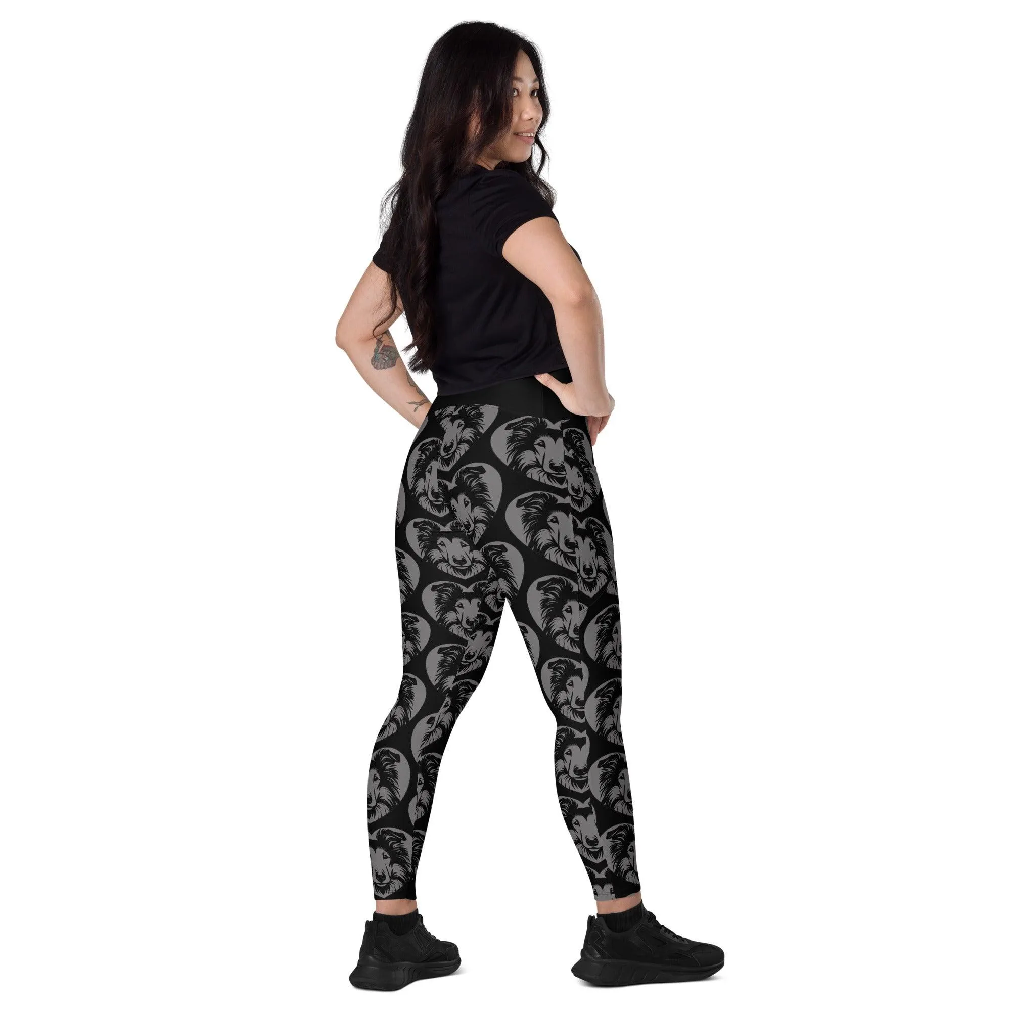 DOG BREED LEGGINGS with pockets - COLLIE - HERTTAHOUND - grey