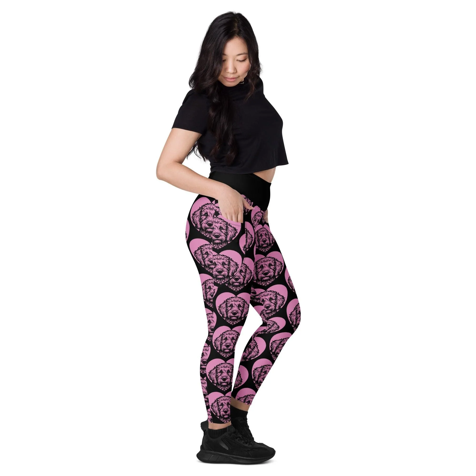 DOG BREED LEGGINGS with pockets - GOLDEN DOODLE - HERTTAHOUND - pink