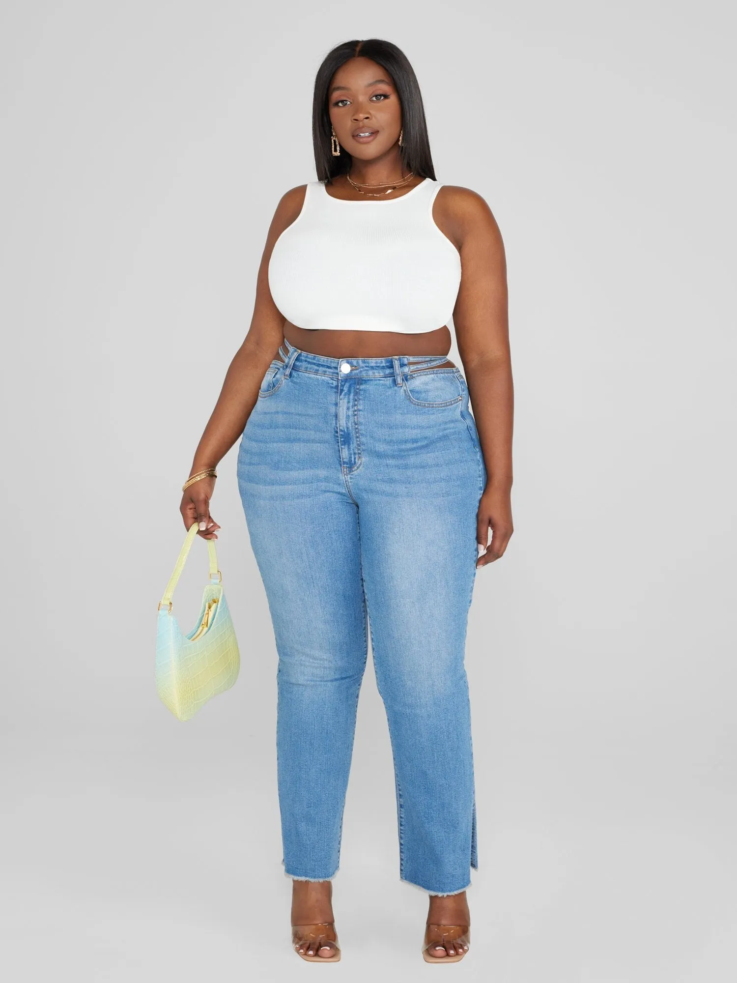 Fashion To Figure - High Rise Split Waist Relaxed Fit Jeans - Tall inseam