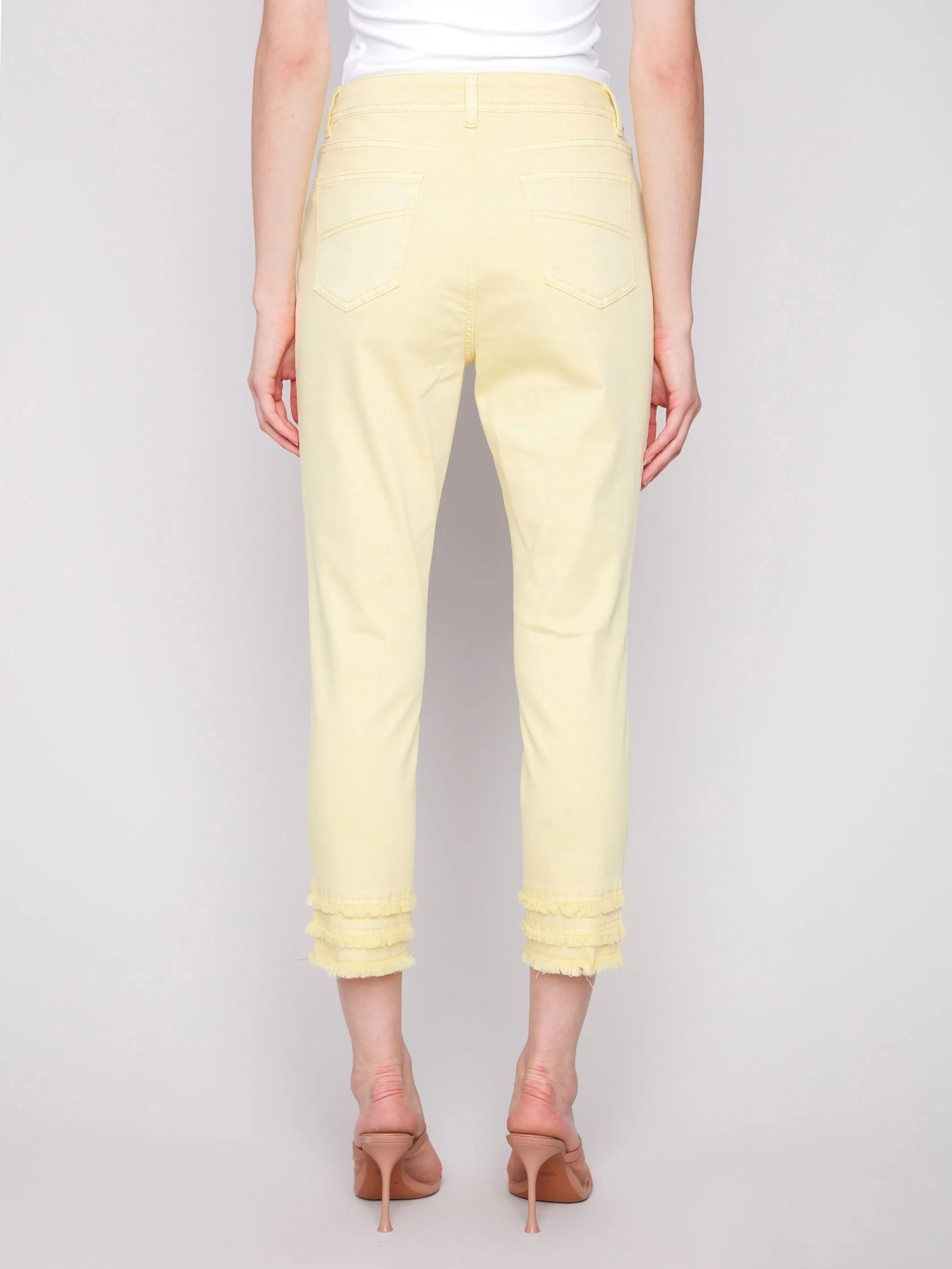 Frayed Hem Cropped Twill Pants - Lemonade