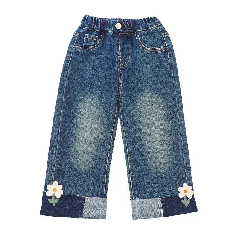Girls Shaded Jeans With Flower Detail