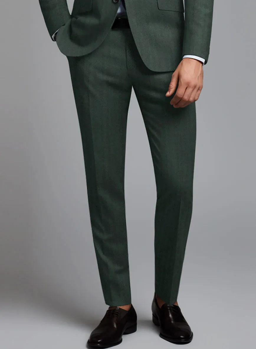 Green Herringbone Wool Pants