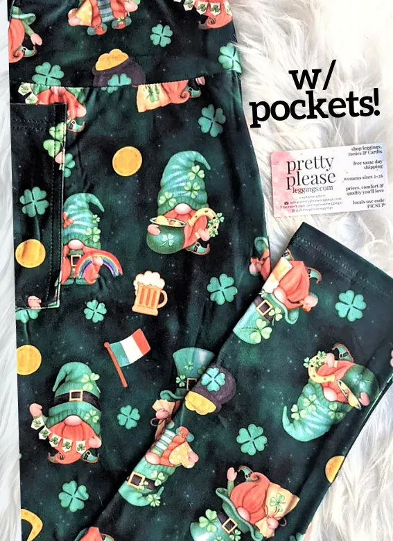 Happy St Patricks Day Gnomes Super SOFT Leggings Green Shamrocks Irish OS TC Plus rts