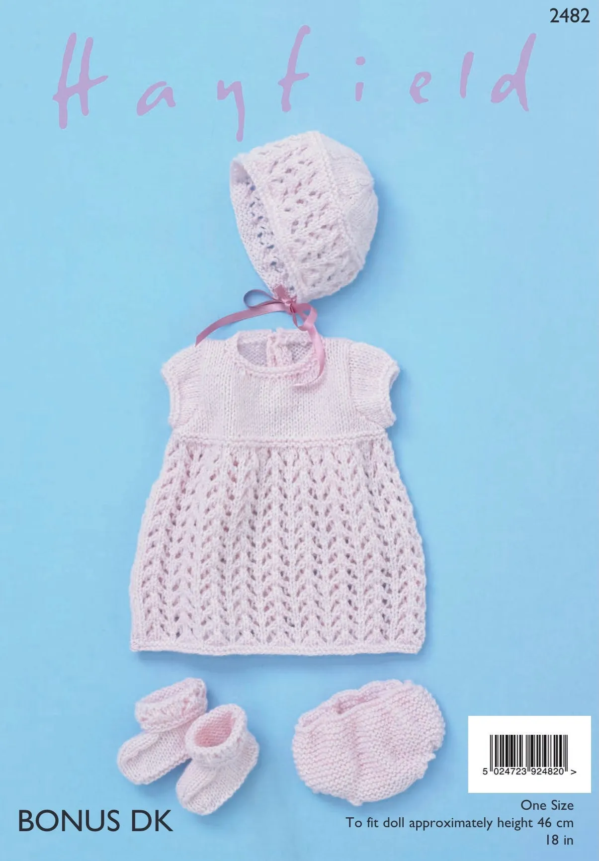 Hayfield Bonus D/K Dolls Dress & Bonnet Knitting Pattern 2482