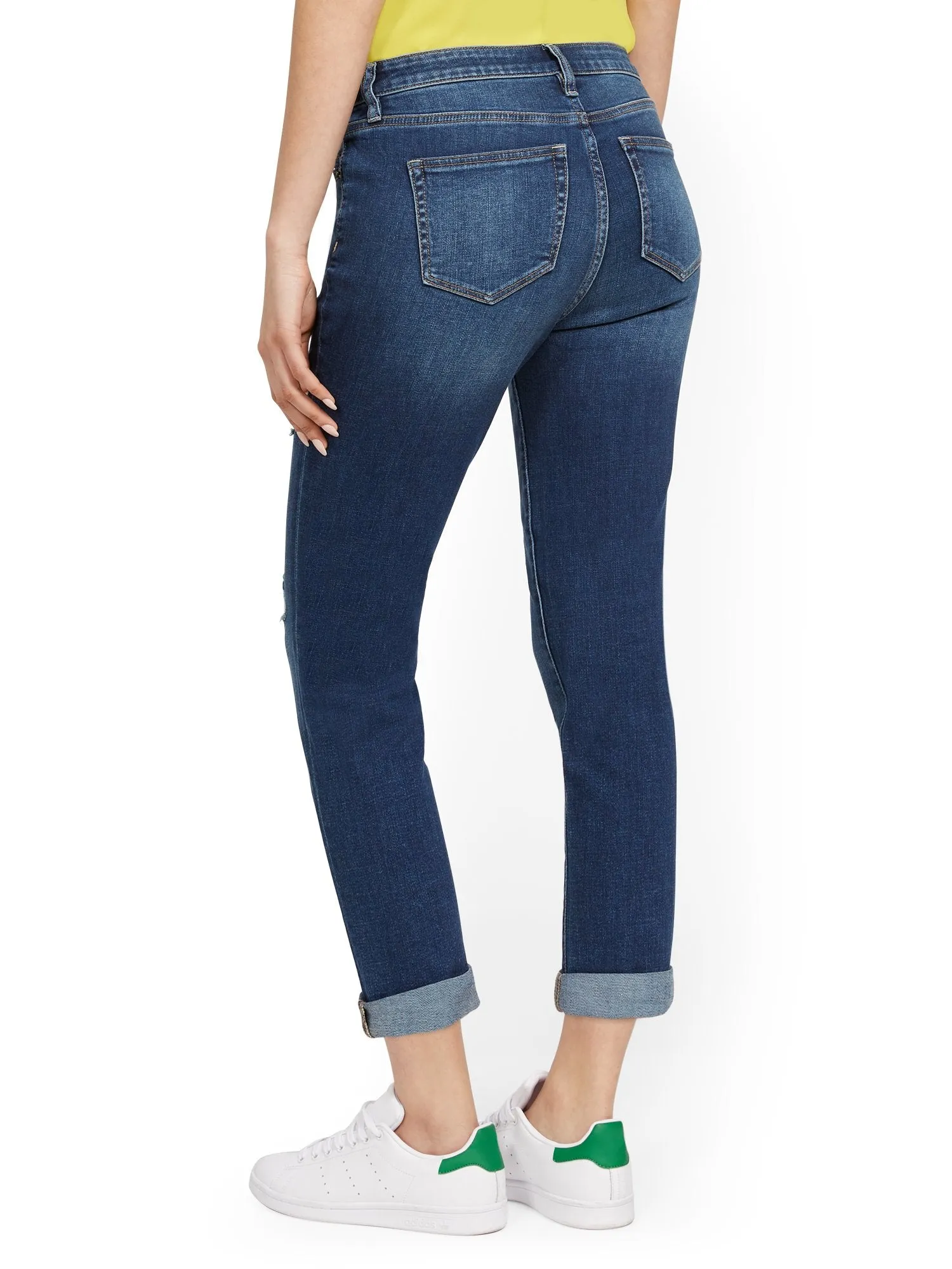 High-Waisted Boyfriend Capri Jeans - Blue Honey