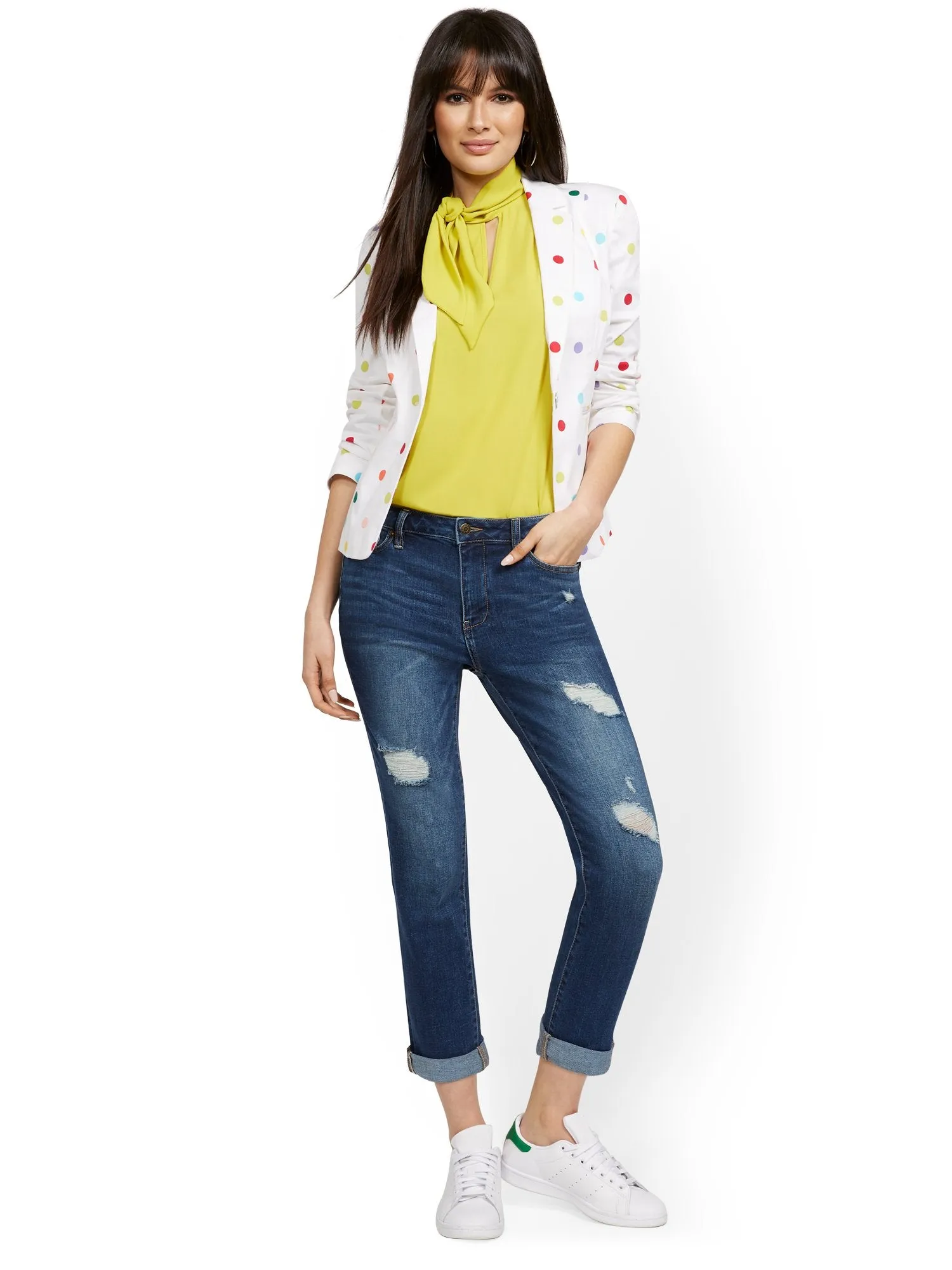 High-Waisted Boyfriend Capri Jeans - Blue Honey