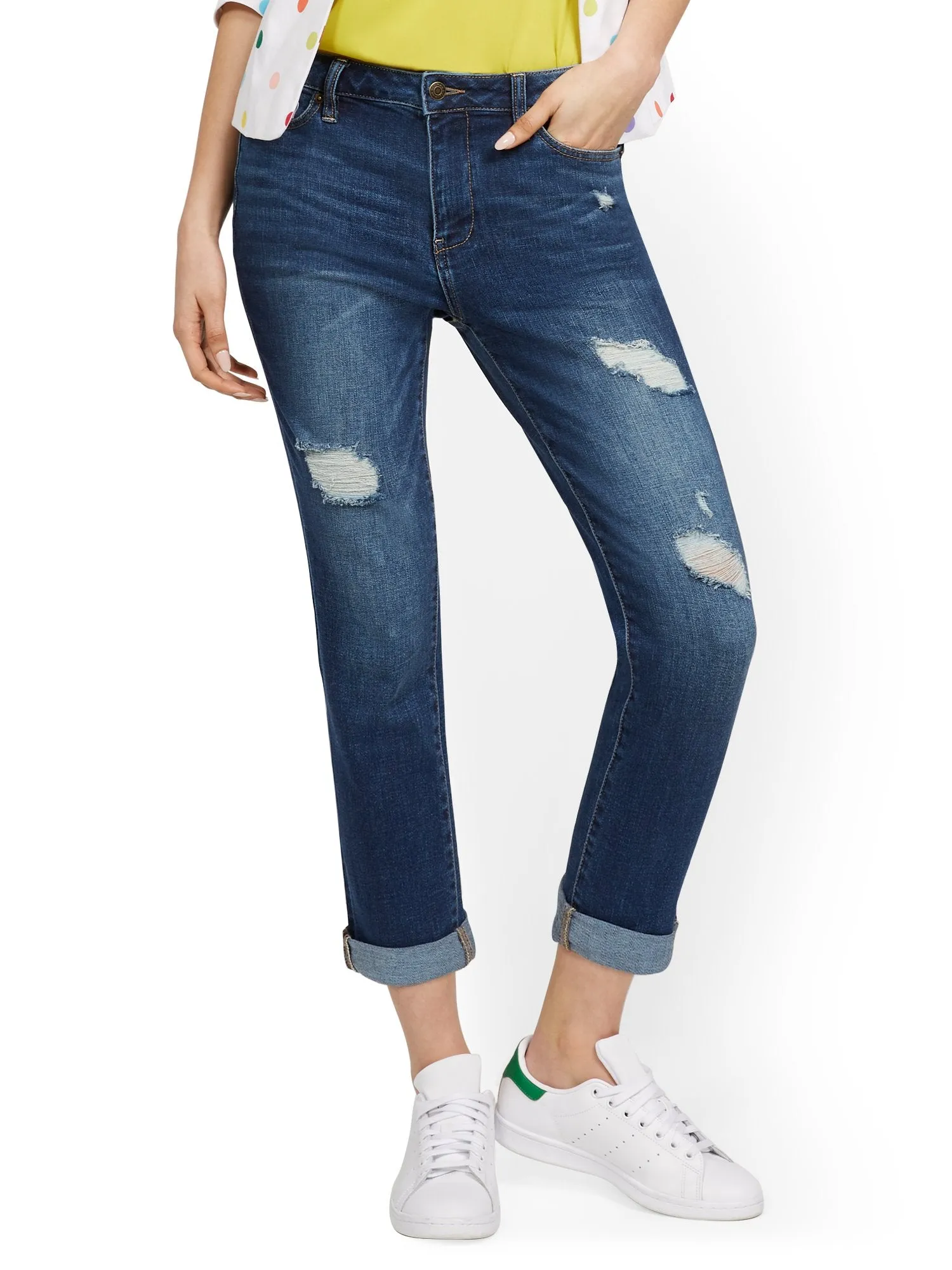 High-Waisted Boyfriend Capri Jeans - Blue Honey