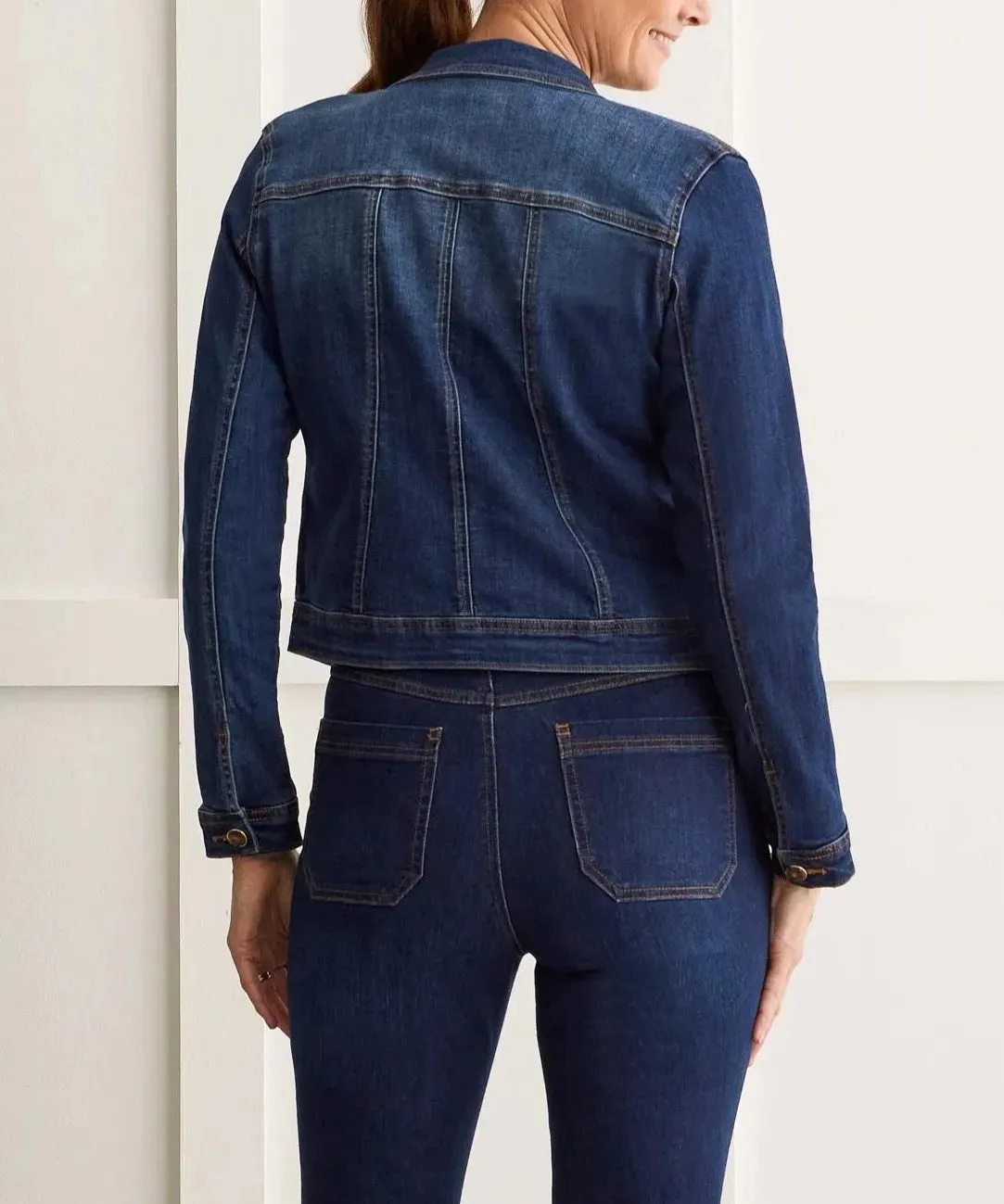 Horn-Button Stretch Denim Jacket