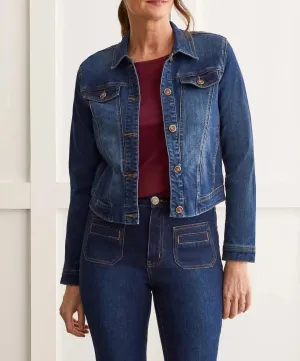 Horn-Button Stretch Denim Jacket