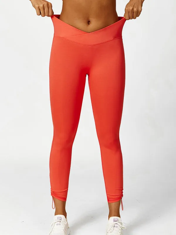 Kallie New Drawstring Yoga Wear Breathable Solid Color Running Tights