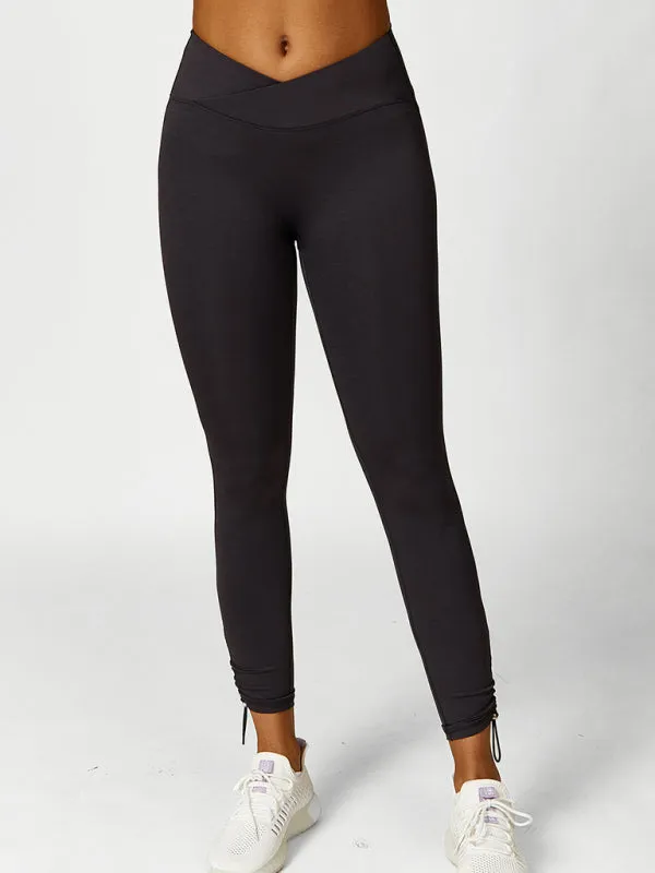 Kallie New Drawstring Yoga Wear Breathable Solid Color Running Tights