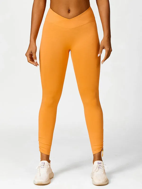 Kallie New Drawstring Yoga Wear Breathable Solid Color Running Tights