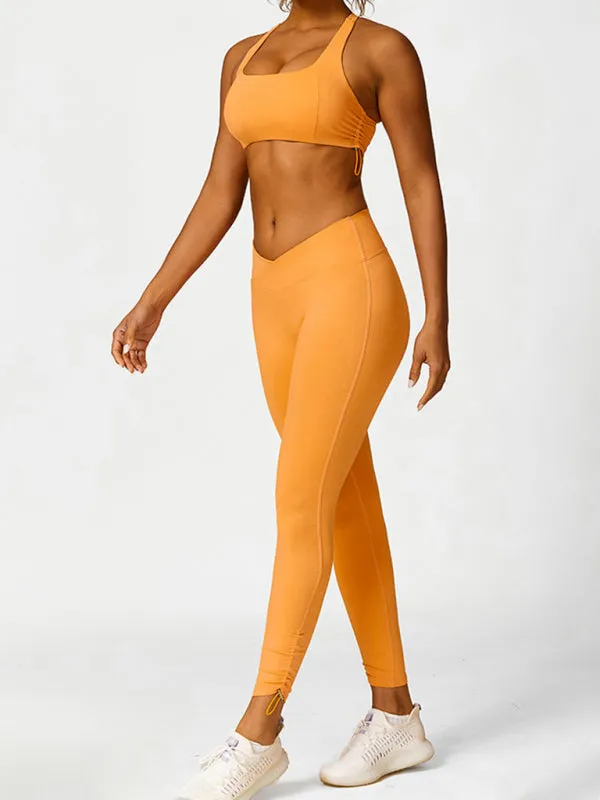 Kallie New Drawstring Yoga Wear Breathable Solid Color Running Tights