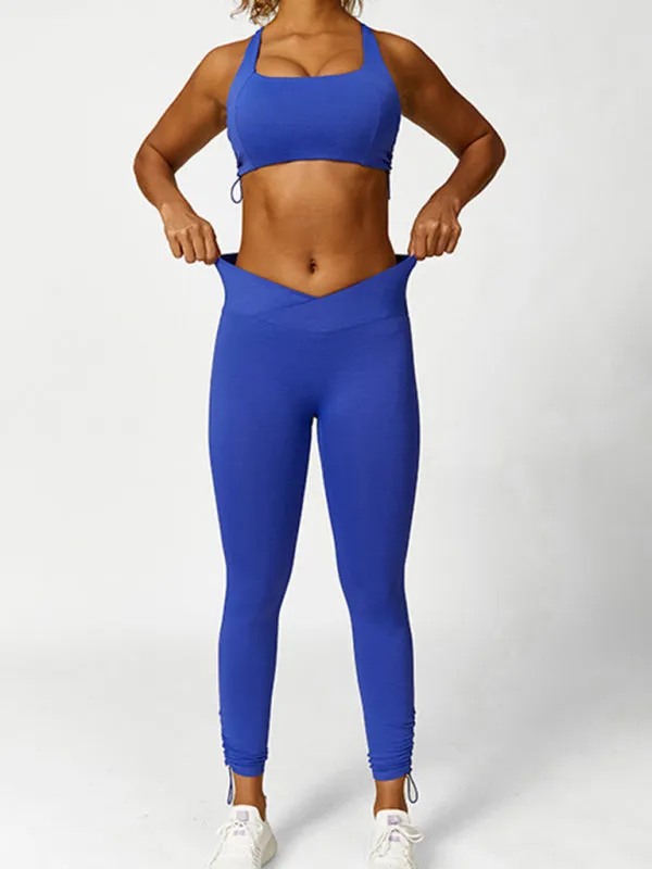 Kallie New Drawstring Yoga Wear Breathable Solid Color Running Tights