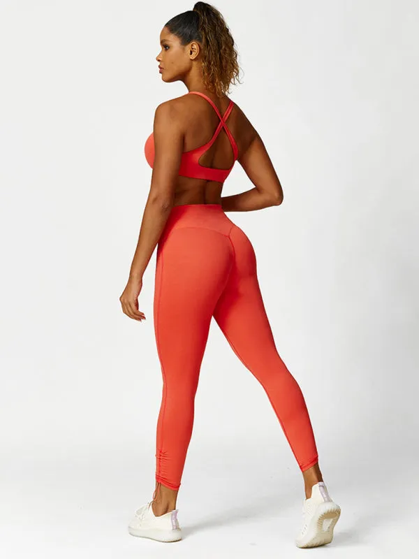 Kallie New Drawstring Yoga Wear Breathable Solid Color Running Tights