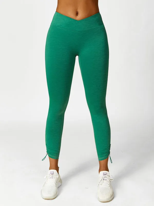 Kallie New Drawstring Yoga Wear Breathable Solid Color Running Tights