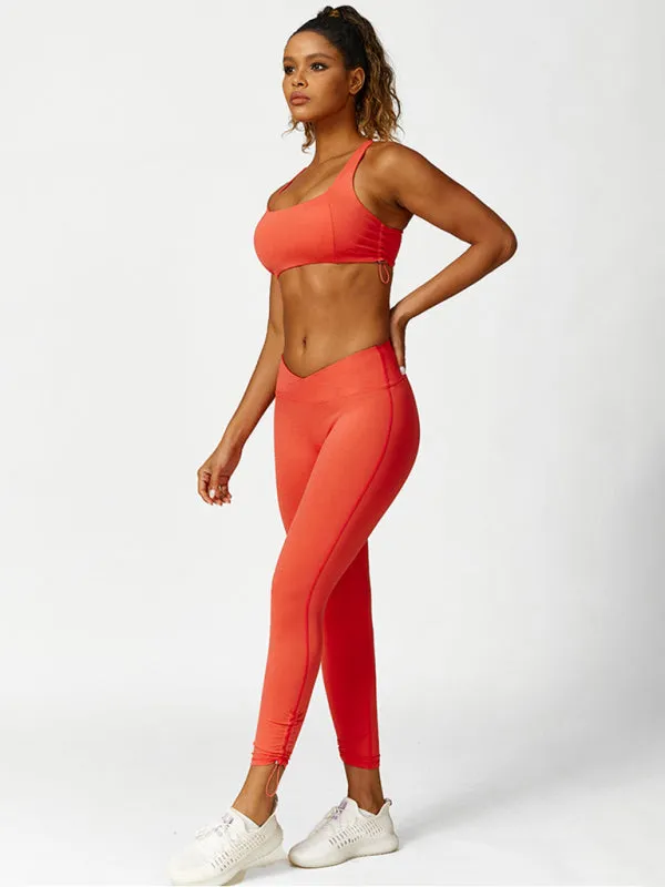 Kallie New Drawstring Yoga Wear Breathable Solid Color Running Tights