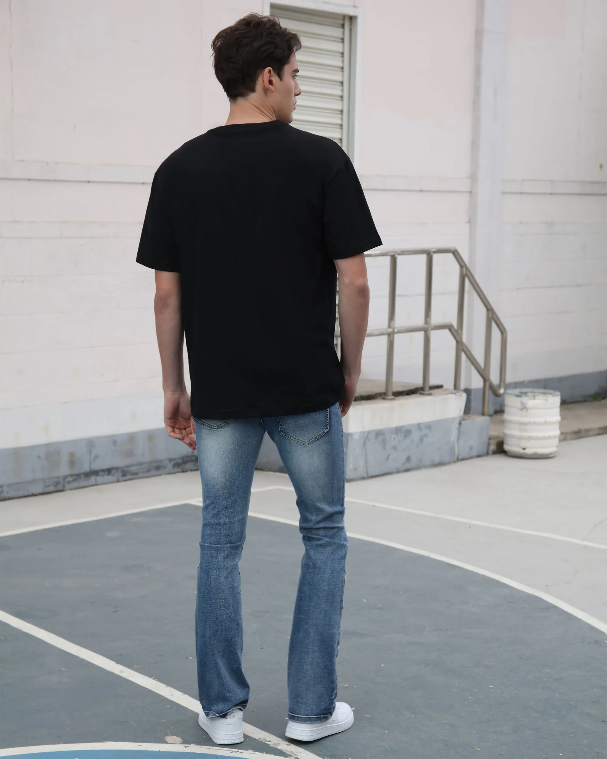 Medium Wash Blue Jeans with Ripped Text-Mexico Local Delivery