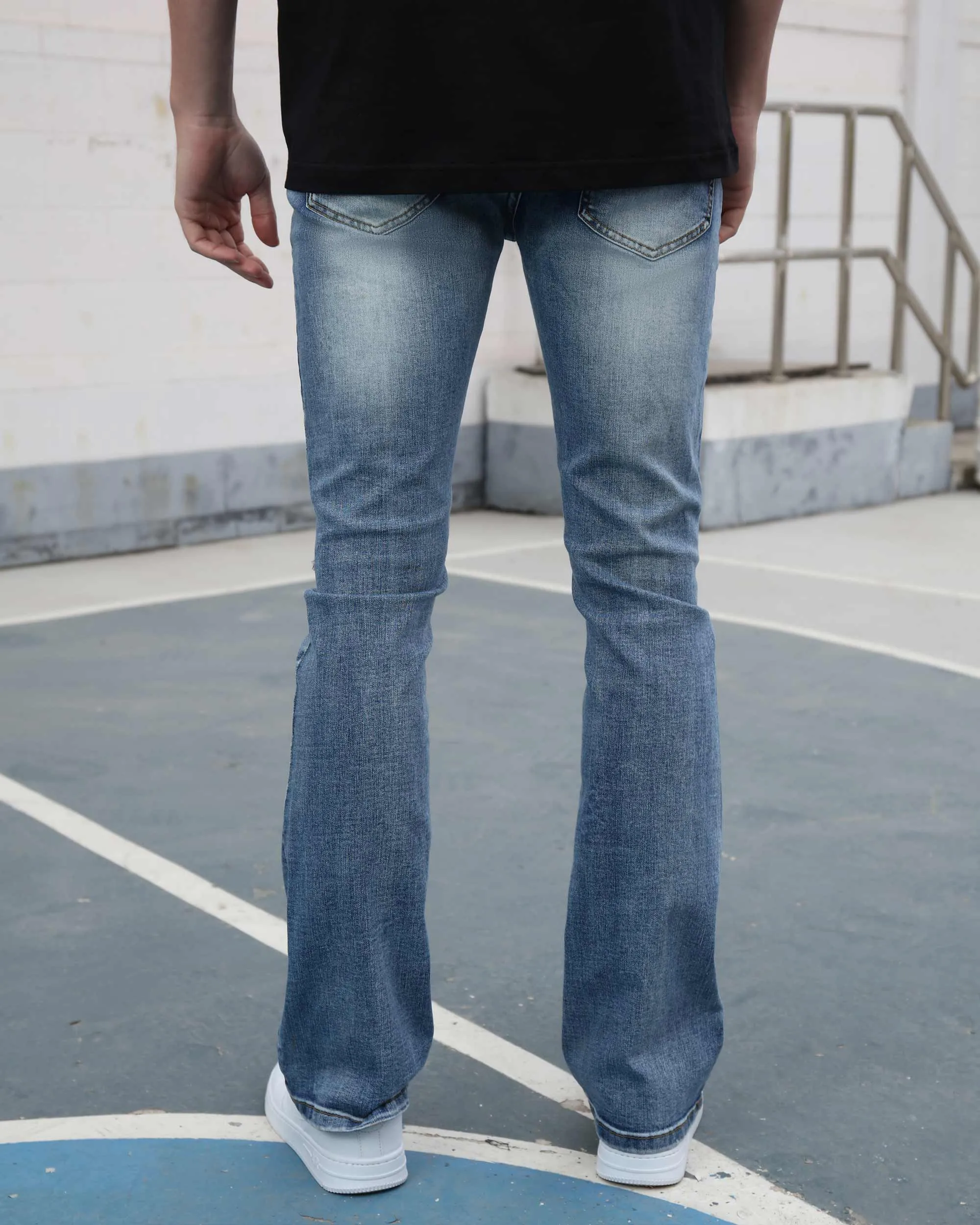 Medium Wash Blue Jeans with Ripped Text-Mexico Local Delivery