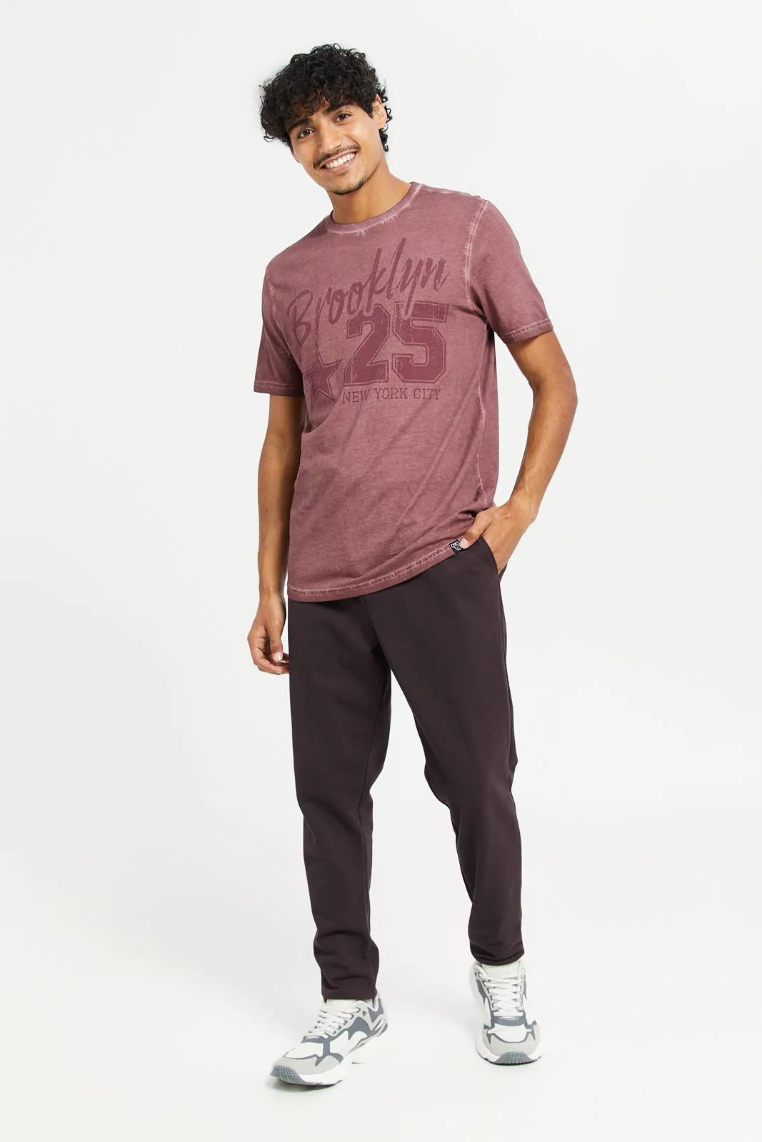 Men Burgundy Pique Joggers