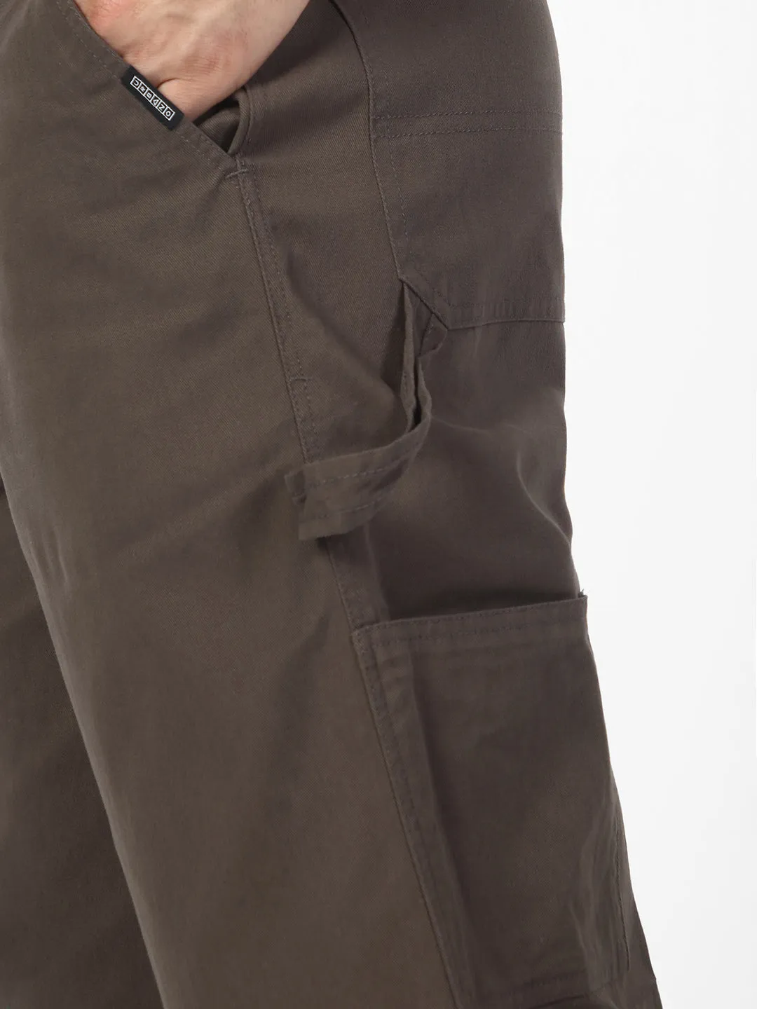 Men's Brown Loose Baggy Fit Solid Carpenter Trouser Pant with 5 Pockets Non-Stretchable
