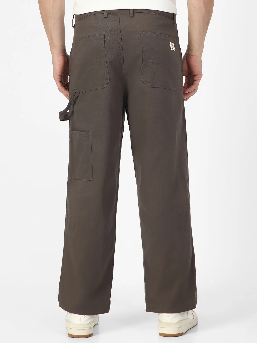 Men's Brown Loose Baggy Fit Solid Carpenter Trouser Pant with 5 Pockets Non-Stretchable