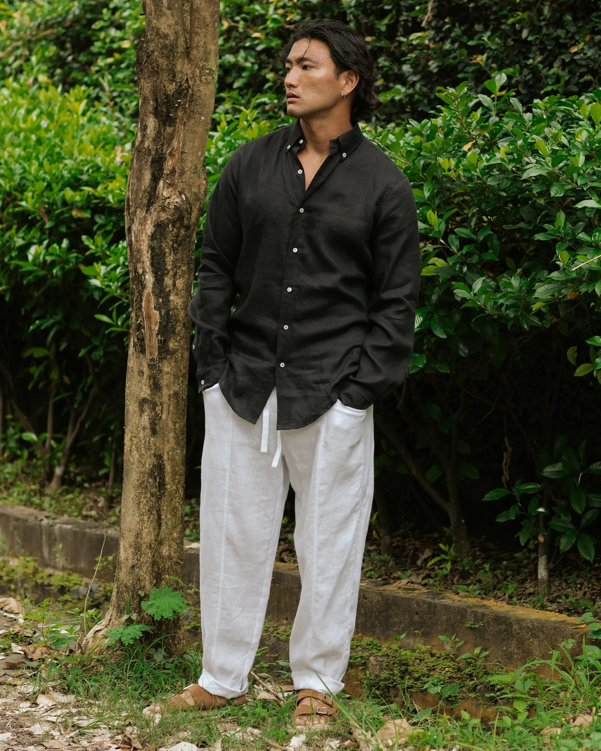Men's classic linen shirt WENGEN in Black