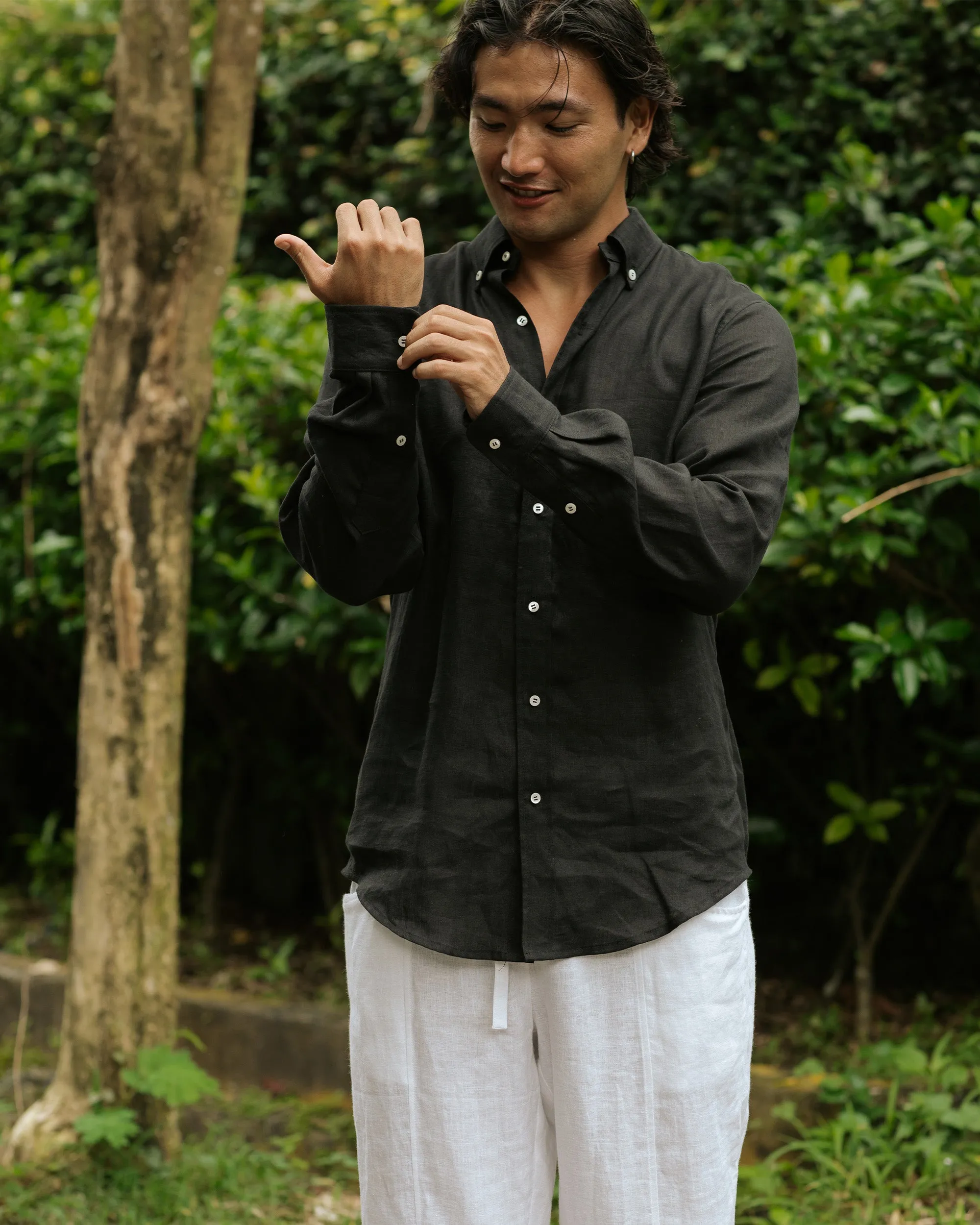 Men's classic linen shirt WENGEN in Black