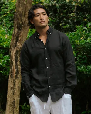 Men's classic linen shirt WENGEN in Black