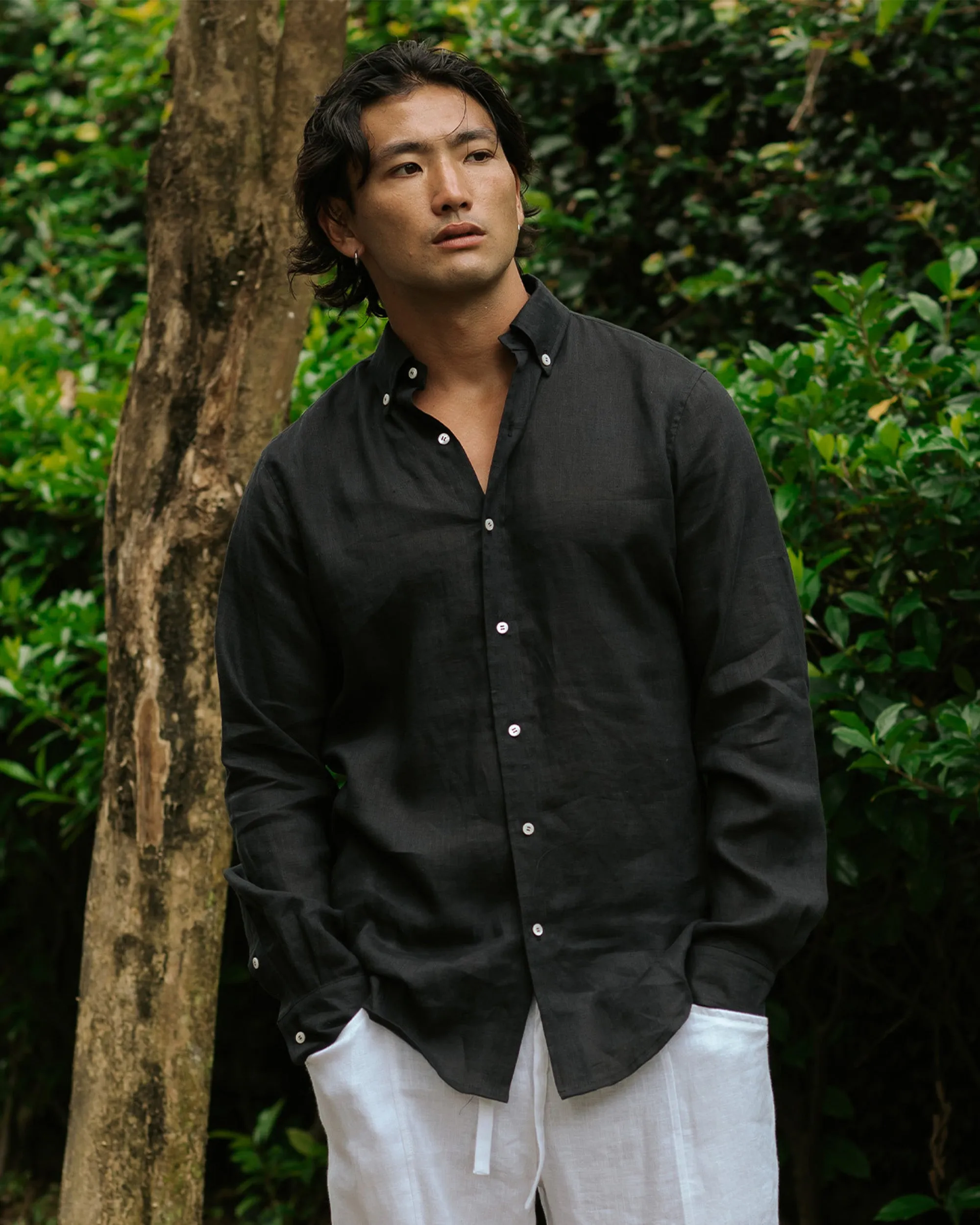 Men's classic linen shirt WENGEN in Black