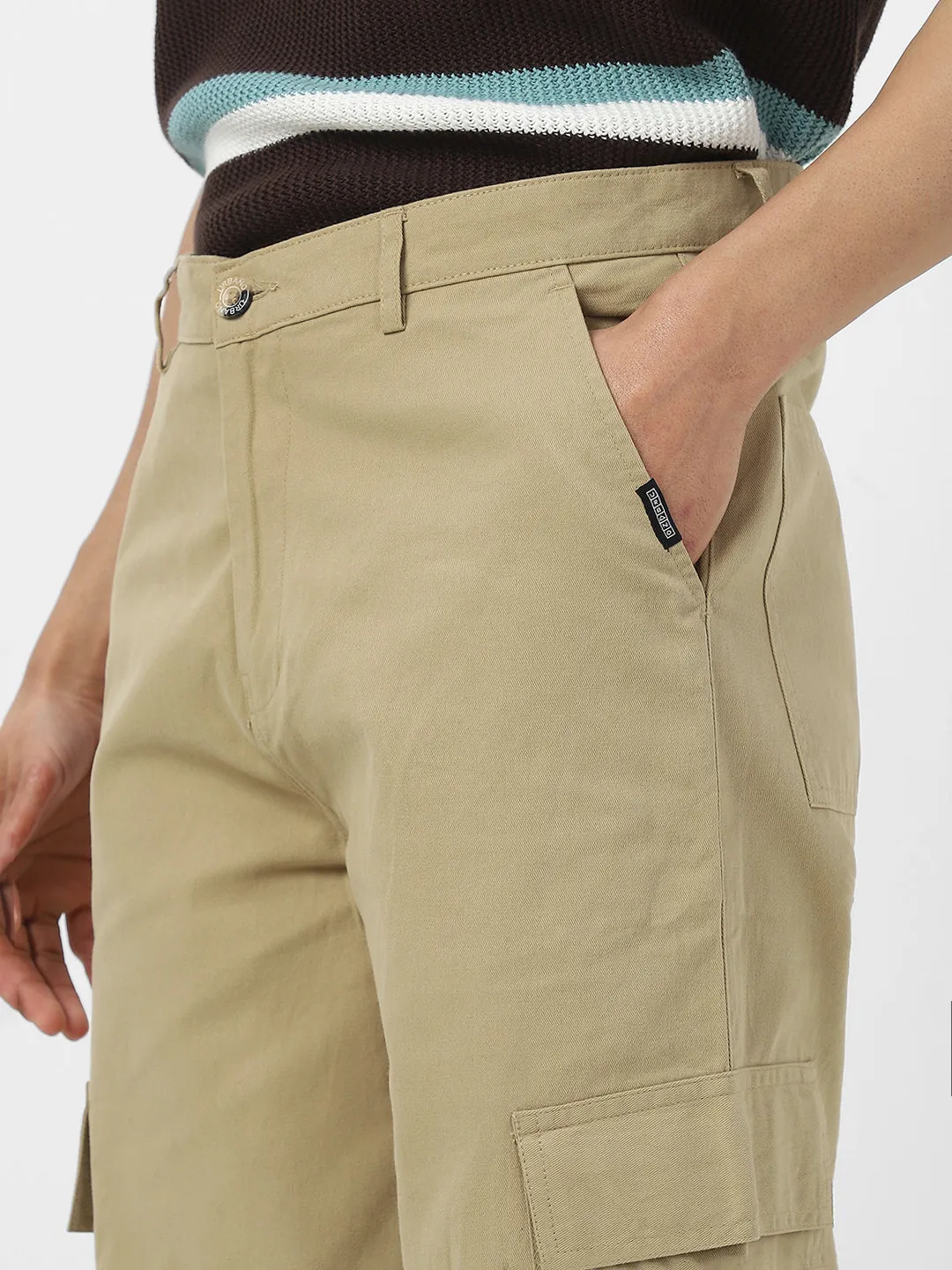 Men's Light Olive Loose Baggy Fit Solid Cargo Chino Pant with 6 Pockets Non-Stretchable