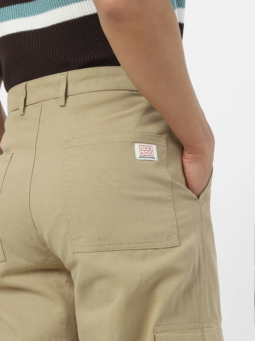Men's Light Olive Loose Baggy Fit Solid Cargo Chino Pant with 6 Pockets Non-Stretchable