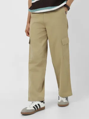 Men's Light Olive Loose Baggy Fit Solid Cargo Chino Pant with 6 Pockets Non-Stretchable
