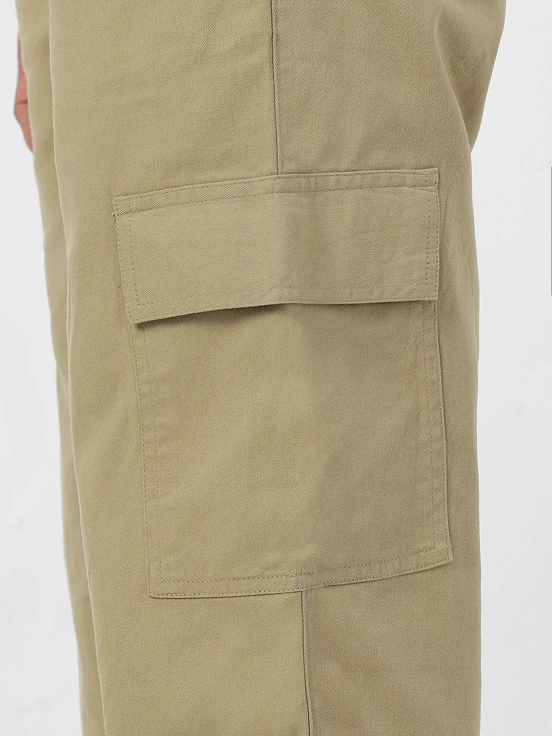 Men's Light Olive Loose Baggy Fit Solid Cargo Chino Pant with 6 Pockets Non-Stretchable