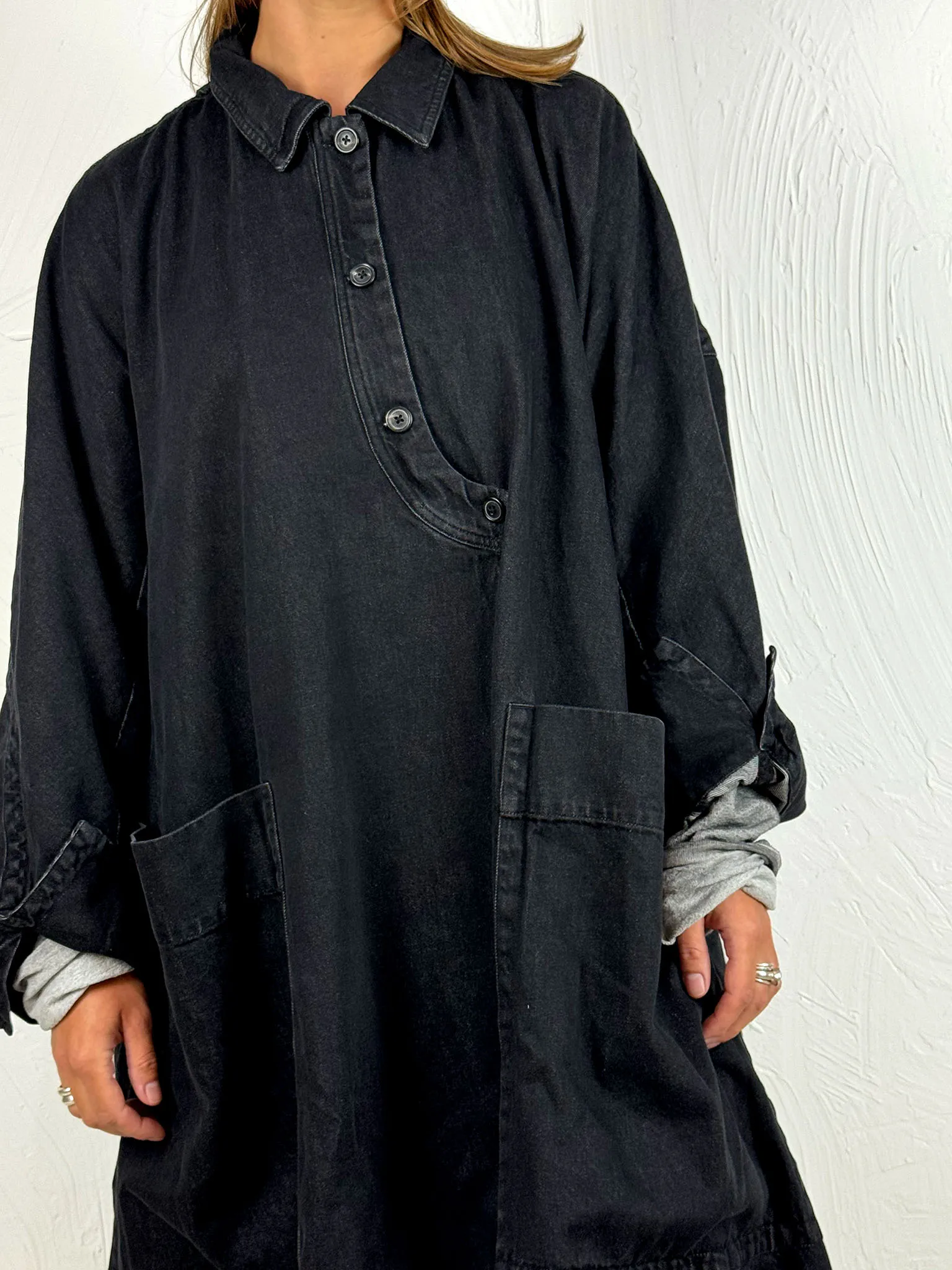 Oversized Washed Denim Coat in 170 Charcoal