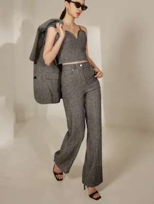 P2877 Linen Denim Straight Slacks