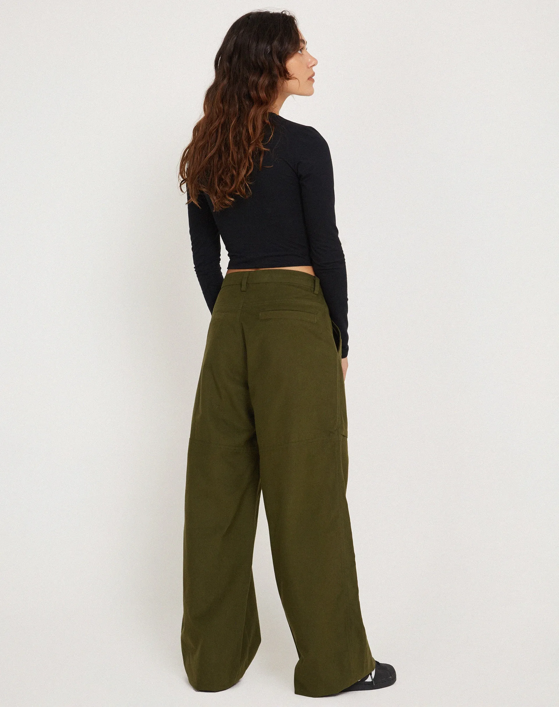 Phalia Wide Leg Cargo Trouser in Dark Olive