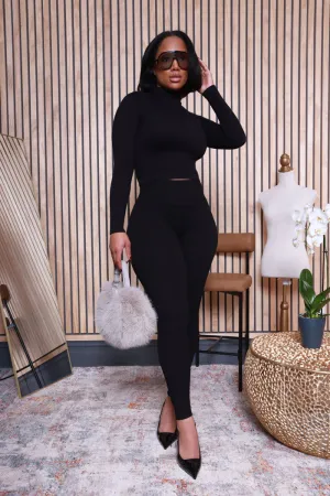 Play Out High Rise Ribbed Leggings - Black
