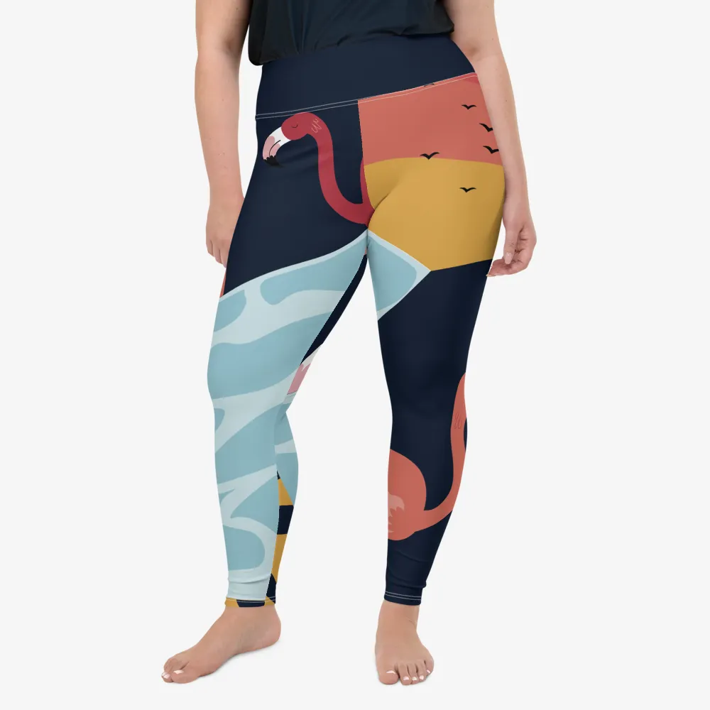 Plus Size Patterned Leggings "Flamingo" Blue/Yellow