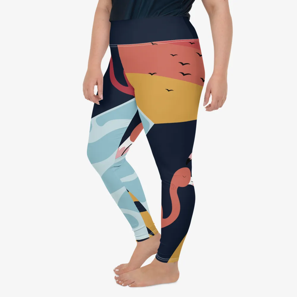 Plus Size Patterned Leggings "Flamingo" Blue/Yellow