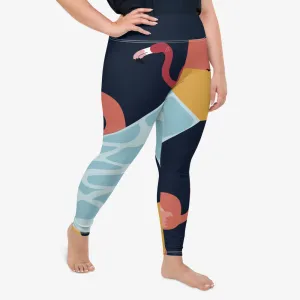 Plus Size Patterned Leggings "Flamingo" Blue/Yellow
