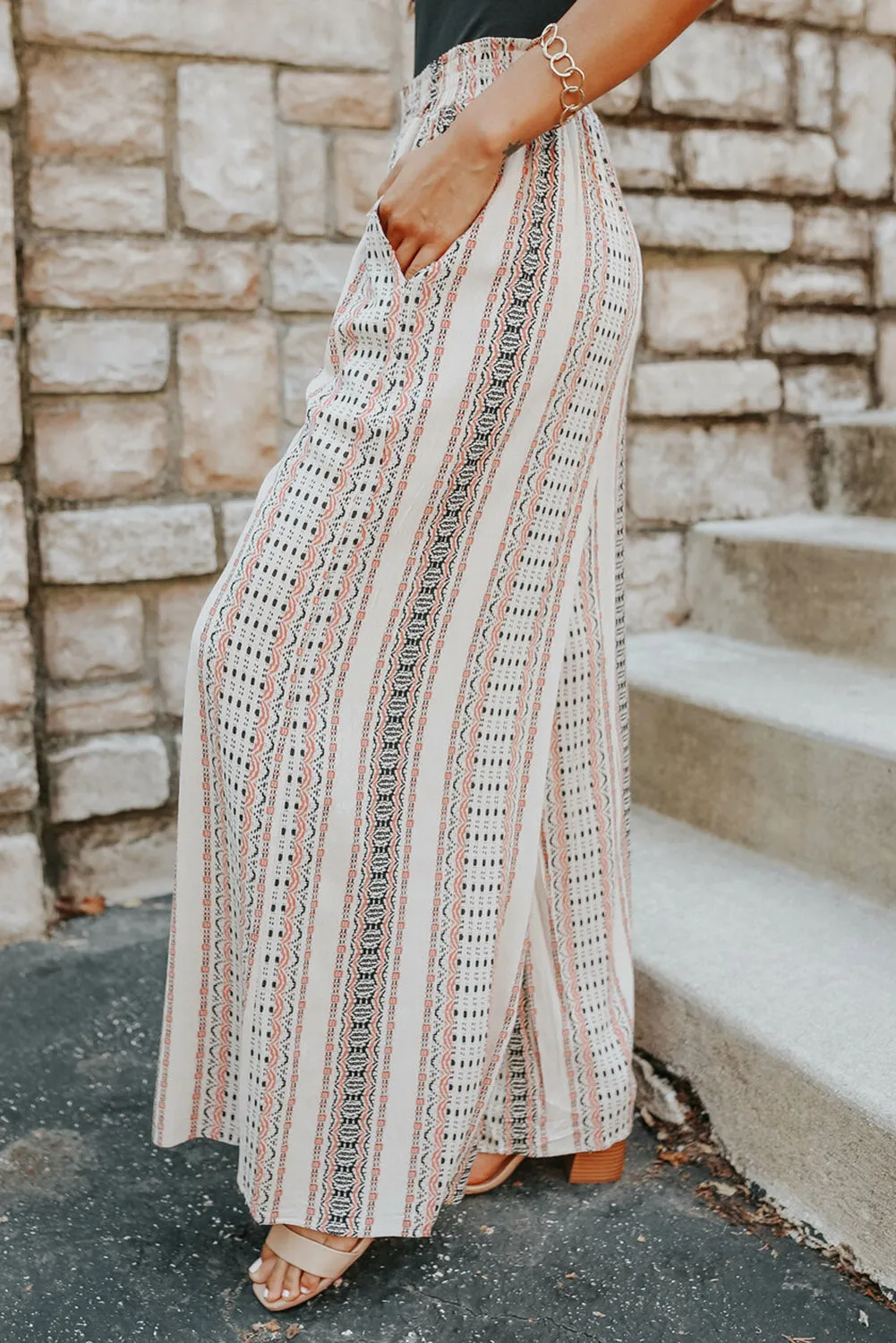 Printed Guacho Pants - White, Pink, and Gray