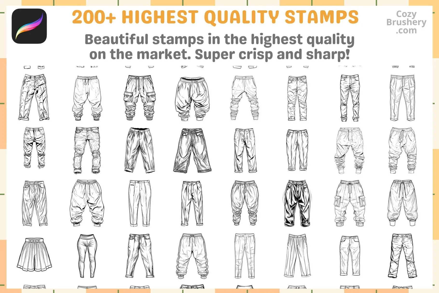 Procreate Stamps: Pants Parade Pack, 200  Diverse Pants Stamps for Every Style, Procreate Brushes