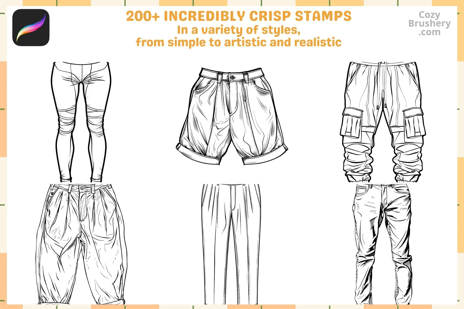 Procreate Stamps: Pants Parade Pack, 200  Diverse Pants Stamps for Every Style, Procreate Brushes