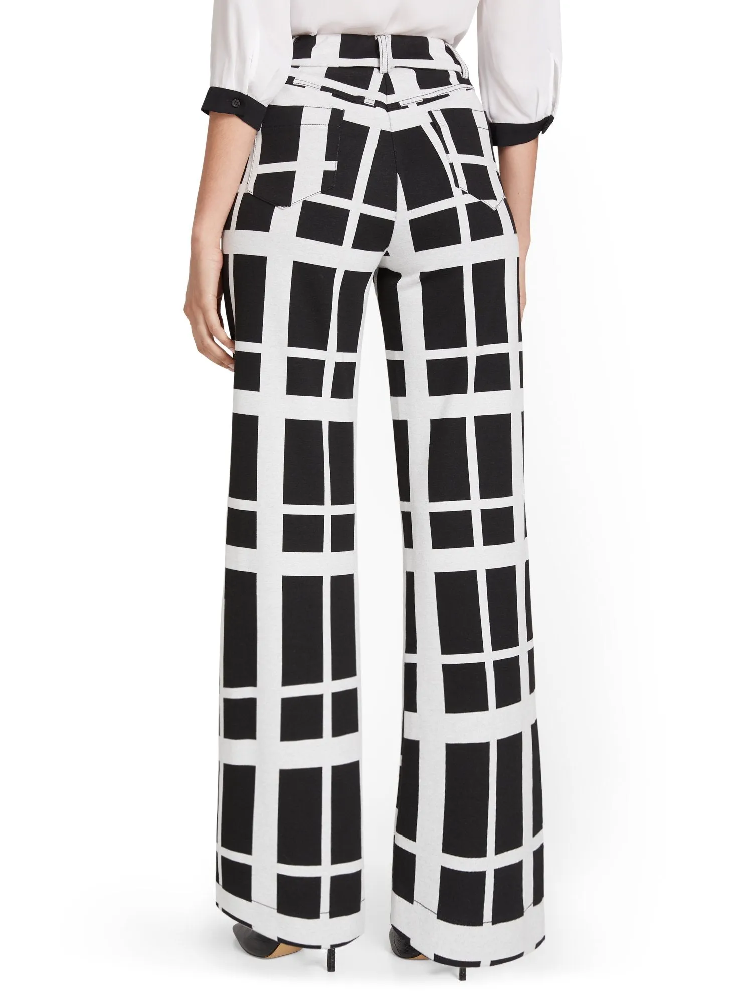 Pull-On Windowpane-Print Wide-Leg Ponte Pant - Superflex
