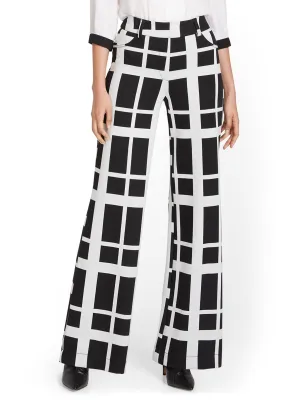 Pull-On Windowpane-Print Wide-Leg Ponte Pant - Superflex