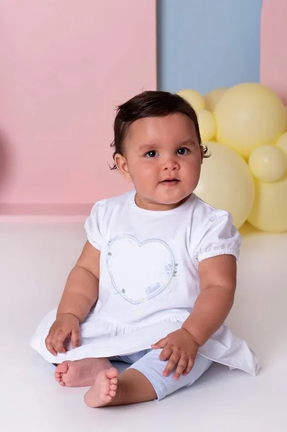 "Colette" White & Blue Blouse & Leggings