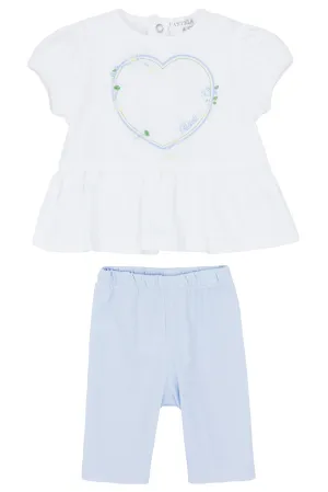 "Colette" White & Blue Blouse & Leggings